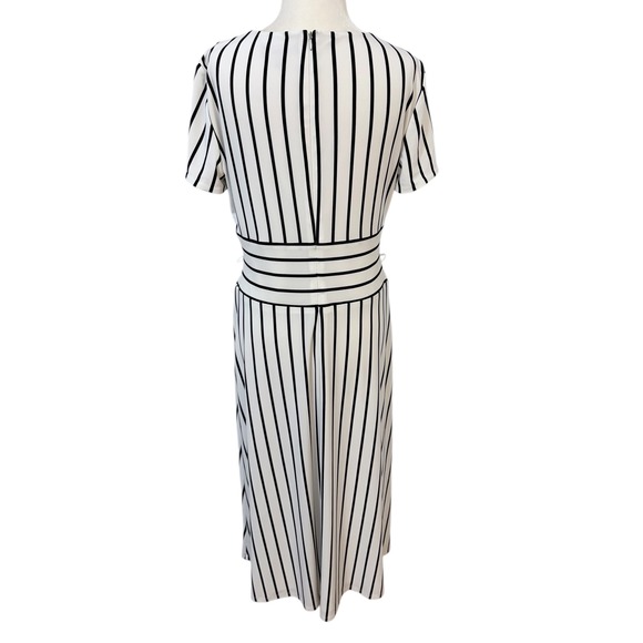 Lauren Ralph‎ Lauren Size 10 Black White Stripe Midi Dress Short Sleeve - Picture 8 of 9